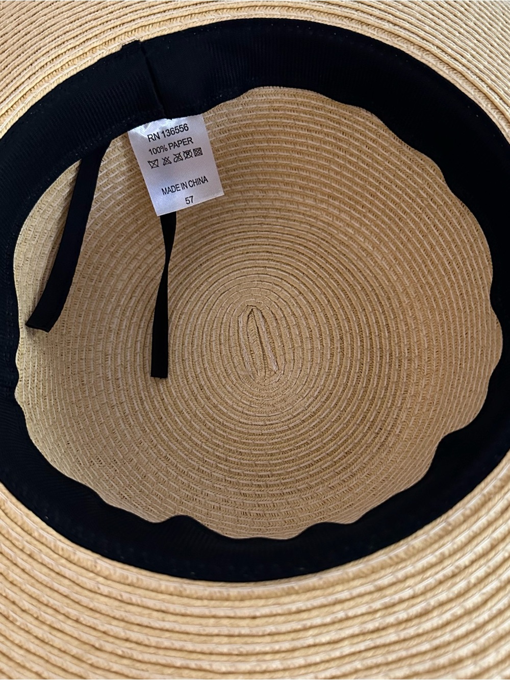Bride Tribe Wide Brim Straw Sun Hat One Size Tan Black Ribbon Beach Resort NWT - Picture 6 of 9